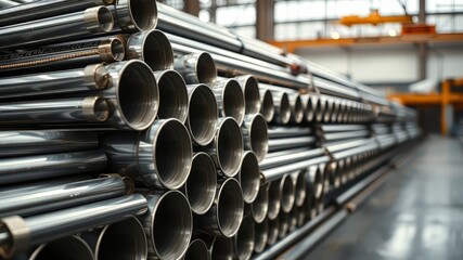 Stainless Steel Pipes Stack - Metallurgical Industry Structure - High-Quality AI Photo
