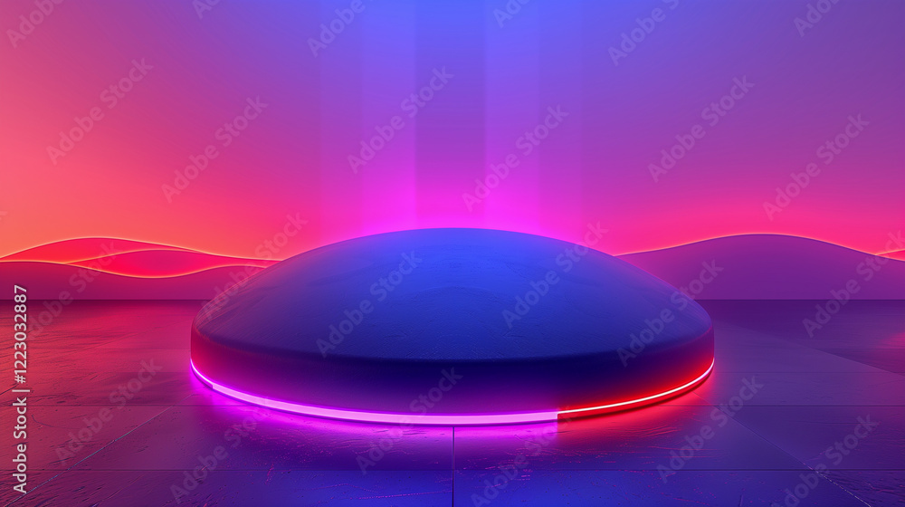 Poster futuristic neon pod with gradient horizon..