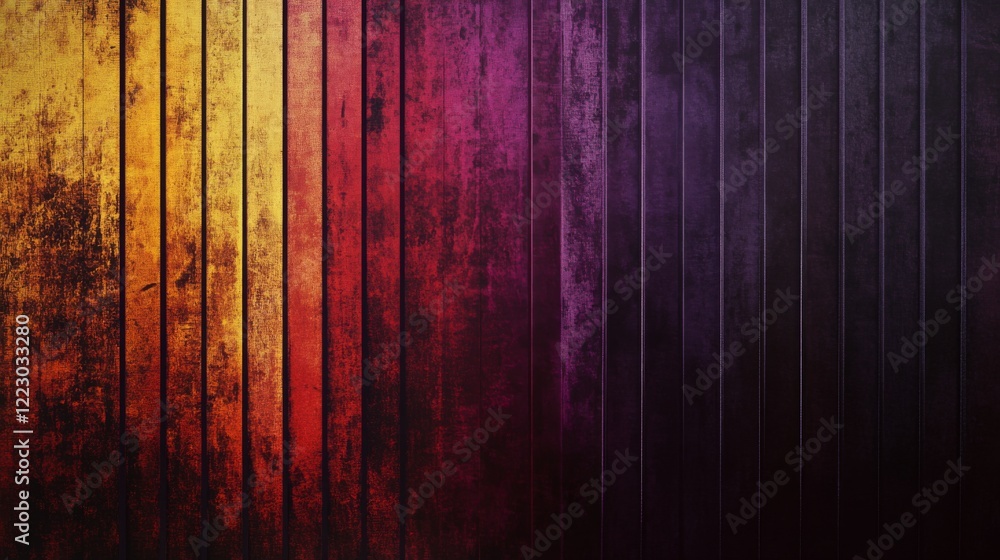 Poster a series of parallel lines in varying thicknesses and colors, creating an illusion of depth and text