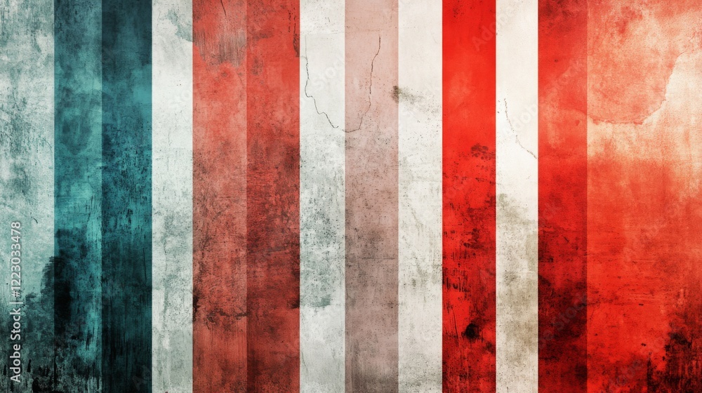 Poster a series of parallel lines in varying thicknesses and colors, creating an illusion of depth and text