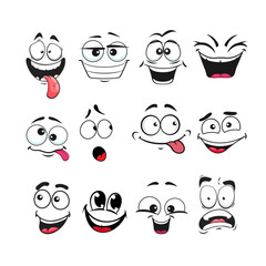 set of funny retro face cartoon groovy 70s. Vector Illustration vintage icon
