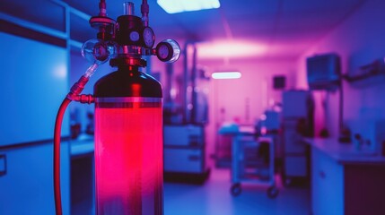 Modern Laboratory Equipment with Gas Cylinder and Neon Lighting