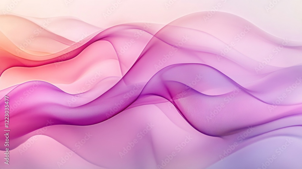 Fototapete A soothing abstract image of soft, wavy lines in gradient shades of pink and lavender, flowing seamlessly across a light background for a calming effect