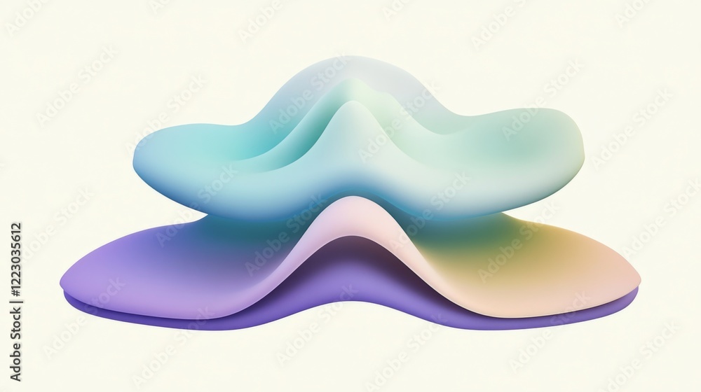 Fototapete A stacked area graph with soft gradient colors in blue, purple, and green tones, creating a smooth, layered effect against a white background