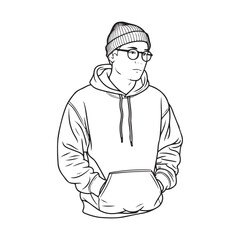 Minimal Man in Hoodie Silhouette - Digital Art for Urban Fashion - Man in Hoodie Vector - Man in Hoodie Doodle - Hoodie Illustration - Man in Hoodie Line Art
