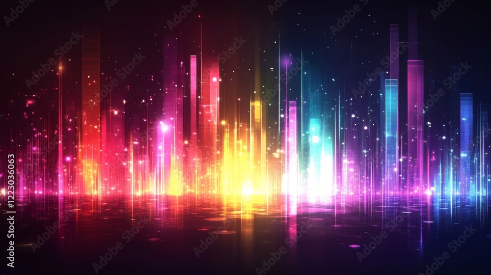 Leinwandbilder a stacked column graph with bright colors and transparent effects, set on a dark background with glo