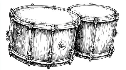 Vintage Style Illustration Of Two Drums, Perfect For Music Related Designs And Coloring Activities