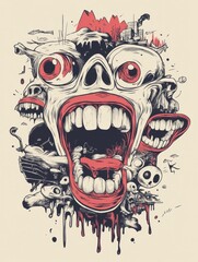 Bold and Eerie Concept Art Featuring Distorted Skull and Faces