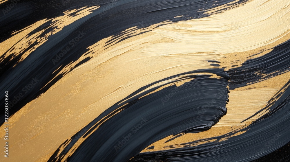 Poster a textured abstract background with metallic gold and black brushstrokes, creating a luxurious feel 