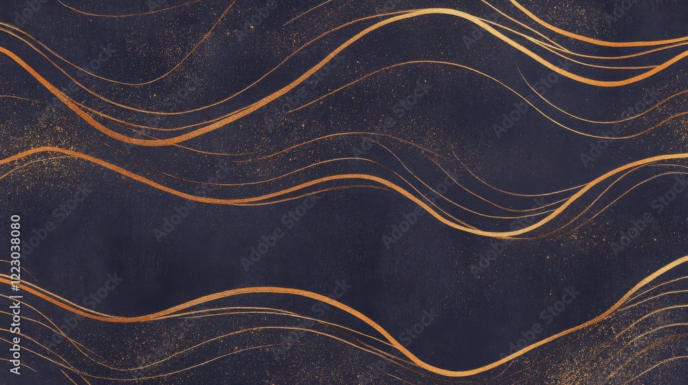 Poster a textured surface with fine, wavy lines in subtle gold on a rich navy background, giving a luxuriou