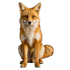 A curious fox exploring a white background._