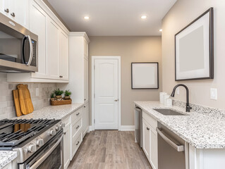 Fototapeta premium Modern kitchen with white cabinets and sleek countertops