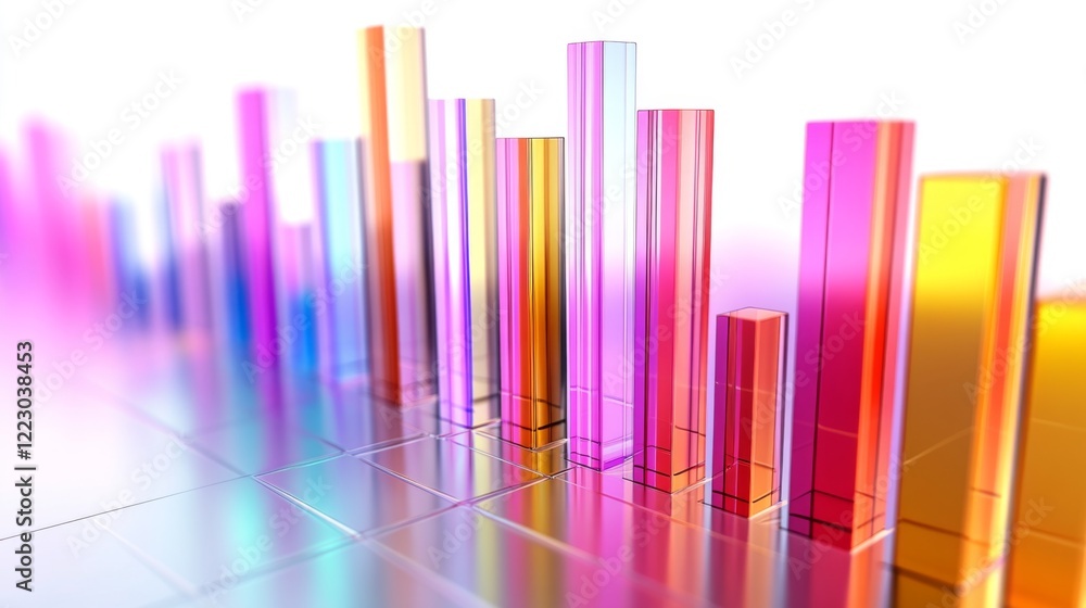 Poster A transparent D bar chart with vibrant bars of varying heights on a light background, creating a visually appealing, professional data presentation