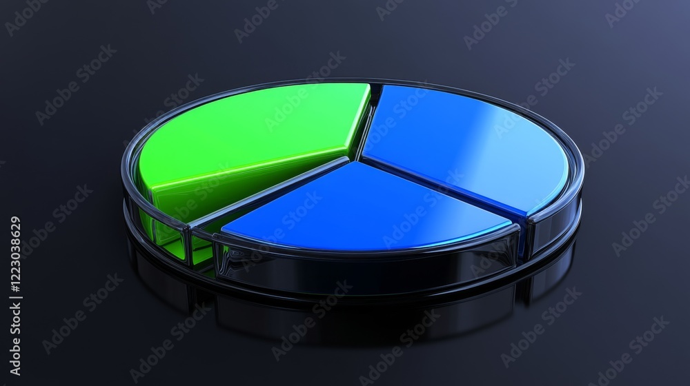 Poster a transparent pie chart with vibrant blue and green segments, arranged in a circular layout on a dar