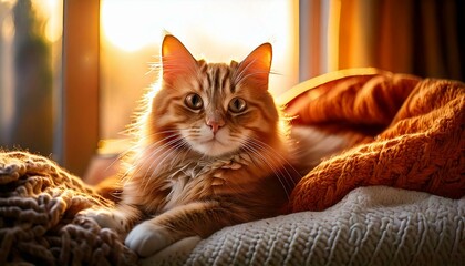 Cozy Cat Relaxing with Soft Lighting and Warm Blanket - Comforting Home Vibes