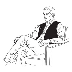 Minimal Relax Pose Illustration Sketch - Calm Man Line Art Design - Man in Relax Pose Vector - Man Relaxing Doodle - Relaxation Illustration - Man in Relax Pose Line Art
