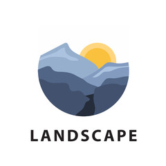 simple round mountain landscape logo. suitable for company logos. Mountain logo simple modern design with the sun in the center