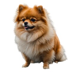 Obraz premium Pomeranian Dog Isolated on White Background - Generative AI. pomeranian dog puppy sitting isolated transparent. Pomeranian Dog Isolated on White Background - Generative AI.