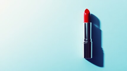 Obraz premium Red lipstick on blue background: bold beauty and color contrast concept