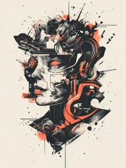Abstract Portrait of a Futuristic Woman with Artistic Elements