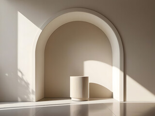 a minimalist architectural composition in a neutral, beige color palette, podiam stand product display presentation, Stage for showcase