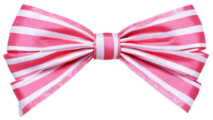 a detailed image of a pink and white striped bow, showcasing the texture and folds of the ribbon, with the bow tied in an elegant and balanced manner.