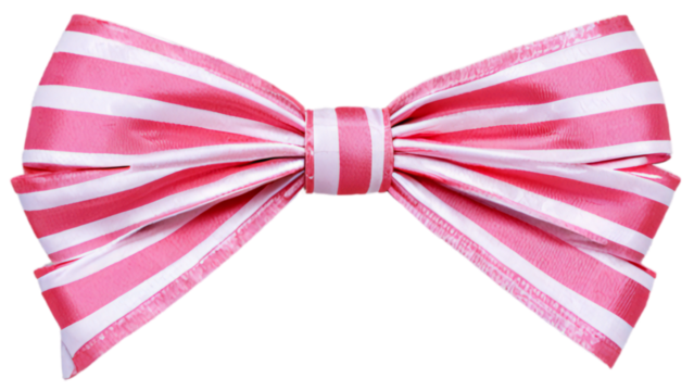 a detailed image of a pink and white striped bow, showcasing the texture and folds of the ribbon, with the bow tied in an elegant and balanced manner.