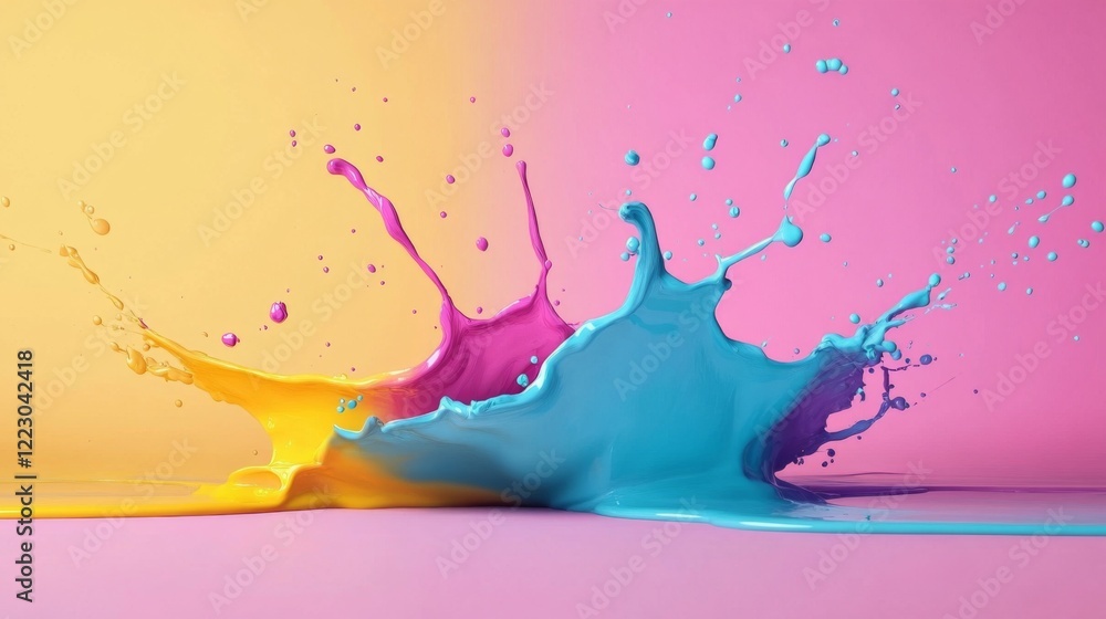 Poster bright abstract background with paint splashes in vibrant colors, creating a joyful, artistic compos