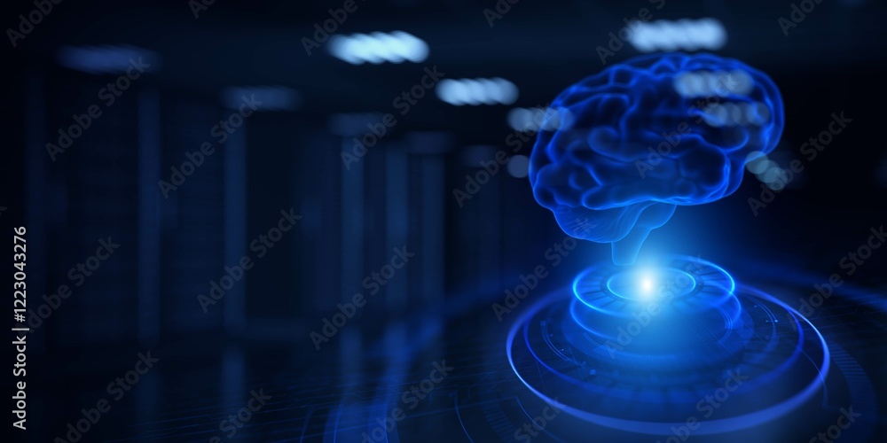 Poster ai brain and neural network visualization on a wide banner, business and technology concept. 3d rend