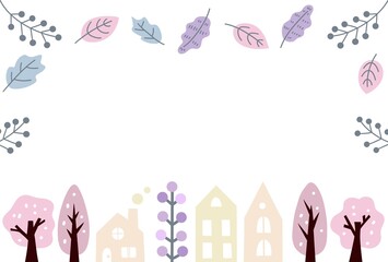 北欧スタイル街並みのフレームポストカード