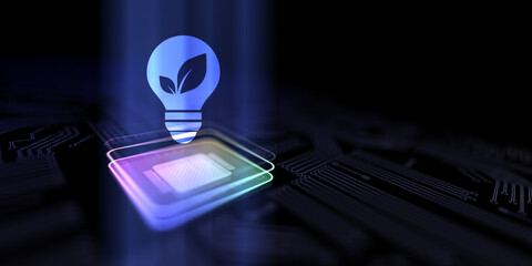 Green Energy Promoting Sustainable Power Solutions Illustrated on a Processor, Business and Technology Concept.