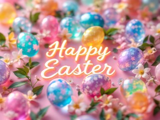 Colorful gems scattered on a pink background
