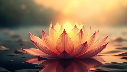 A Pink Lotus Flower Blooms at Sunrise
