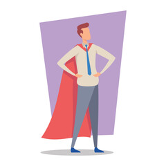 Business manager standing confidently with hands on hips, wearing cape, symbolizing leadership and support. Employee empowerment concept