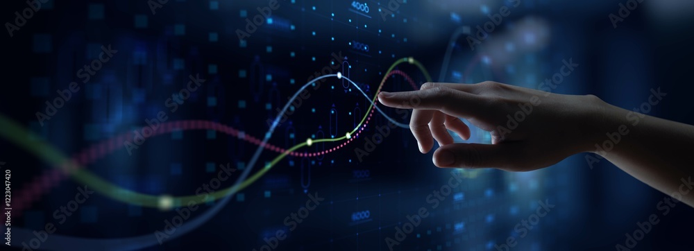 Poster touch interaction with predictive analytics and market trends.
