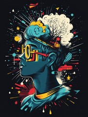 Colorful Illustration of a Futuristic Human Brain Concept