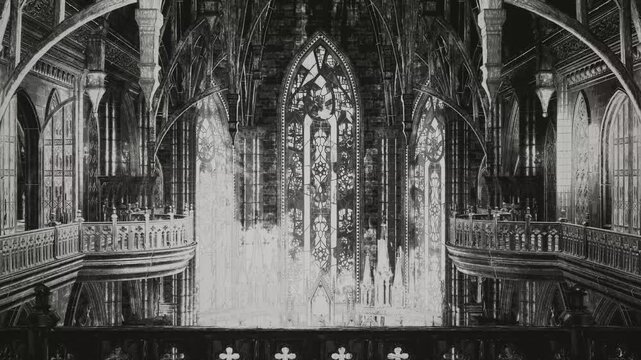 Animated engraving of an ancient castle. The living story.