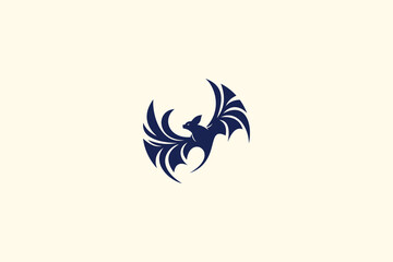 Obraz premium Elegant bat logo. Dark blue silhouette on light background. Minimalist, modern design. Perfect for branding, Halloween, or nature-related themes. Vector illustration.