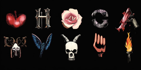 gothic icons, elements separated