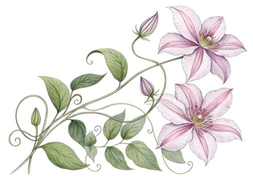 Hand drawn clematis floral illustration