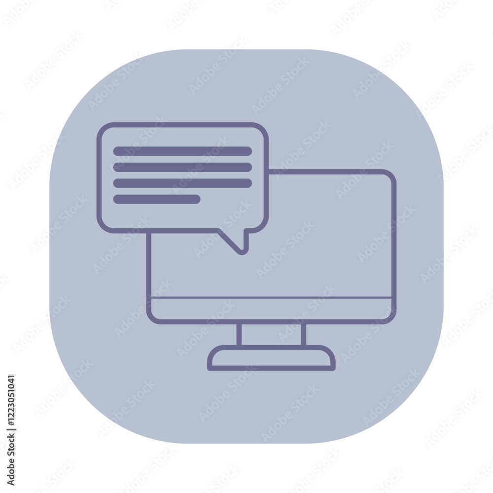 Poster icon of computer monitor displaying message bubble. digital communication in business context. trend