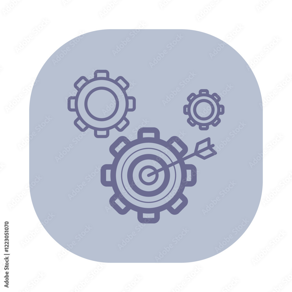 Poster three interlocking gears, one of which with target center and arrow pointing at it. efficiency and g