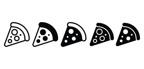 pizza slice food vector design icon black white color simple outline and black filled illustration sets 