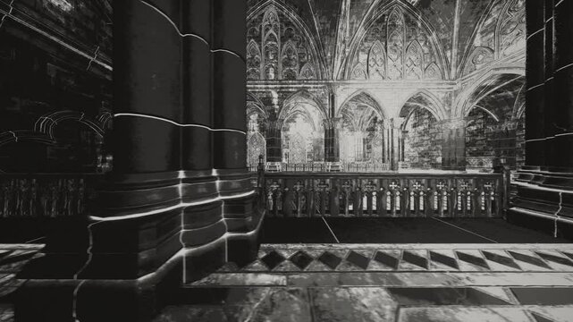 The forgotten mystical hall. A walk through enigmatic corridors.
