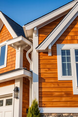 Stunning Modern Home Exterior with Wood Siding and Elegant Design. Discover the beauty of contemporary architecture in this luxury residential property.