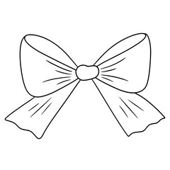 Elegant bow line art. Silhouette ribbon, simple, minimalistic design. Gift wrapping, logo. Vector isolated on white background