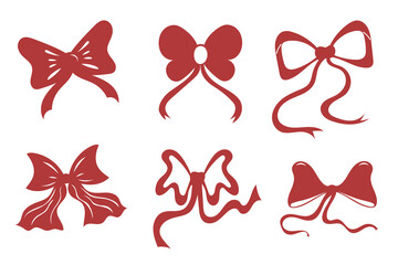 Elegant bow set. Silhouette ribbon, simple, minimalistic vintage design. Gift wrapping, logo. Vector isolated on white background