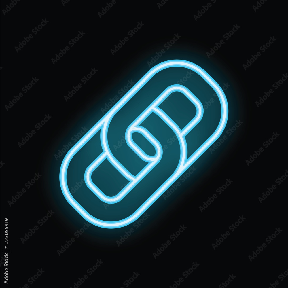 Aufkleber neon blue chain link glowing on black background representing concepts such as connection, internet 