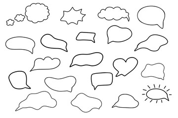 Set of doodle bubble speech. Chat icon, conversation, communication. Vector line art isolated on white background