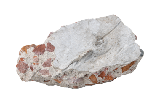 Piece of broken concrete rubble debris isolated on transparent background